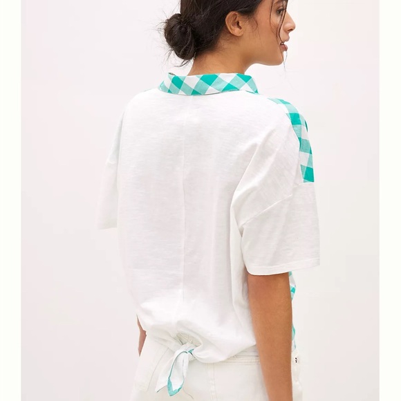 ANTHROPOLOGIE PORRIDGE WOMEN’s TOP TURQUOISE GOLDA GINGHAM PREPPY‎ BACK-TIE NWT - Picture 3 of 12